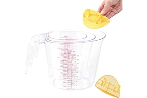 3 Pcs Nesting Liquid Measuring Cups with 2 Filter Baffles, BPA-Free Clear Multiple Measurement Scales Cooking Baking Cups - I