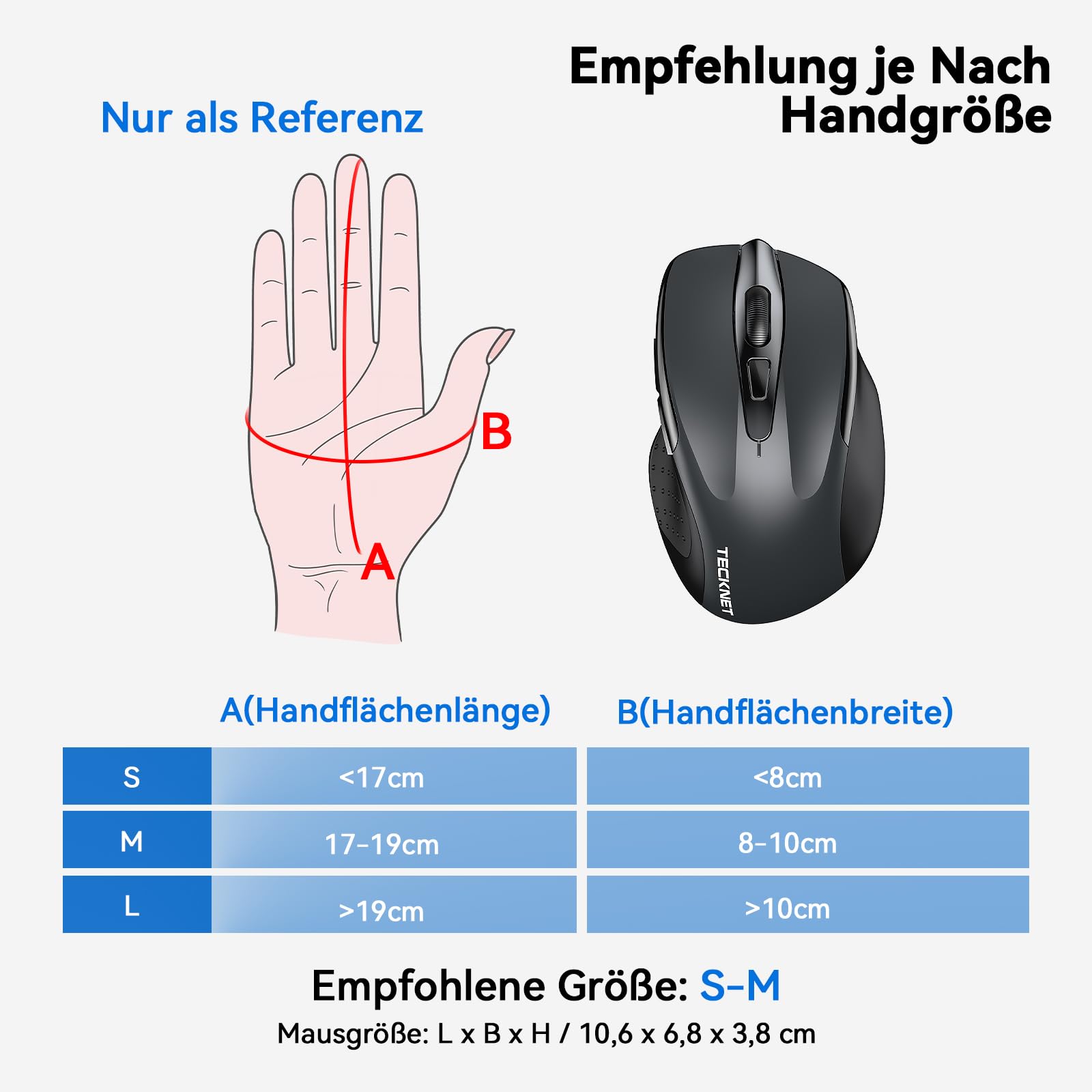 TECKNET Bluetooth Maus, 4800 DPI Kabellos Ergonomische Maus (Tri-Modi: BT 5.0/3.0+2.4G), 30 Monate Batterielaufzeit, Leise Funkmaus für Laptop PC Computer, Windows, Mac OS, Android 5