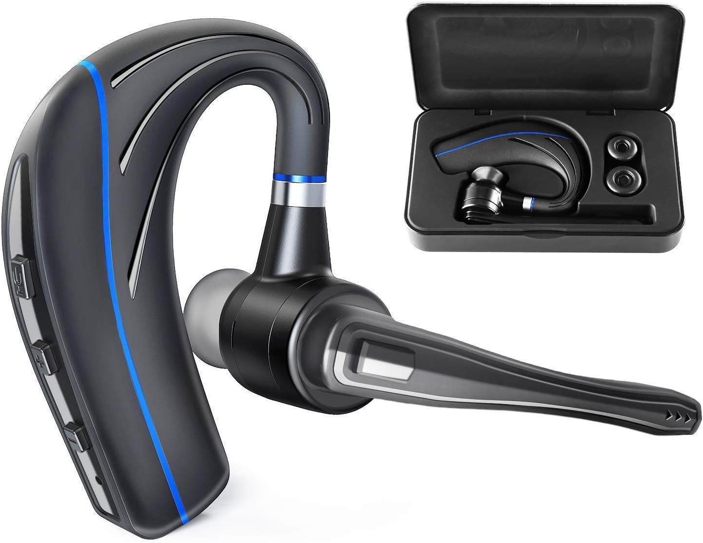 Bluetooth Headset HONSHOOP Bluetooth 5.0 Noise Reduction Bluetooth Earpiece in Ear Wireless Headphones Mic Earphones Business/Workout/Driving Black Blue Pro (blue1)