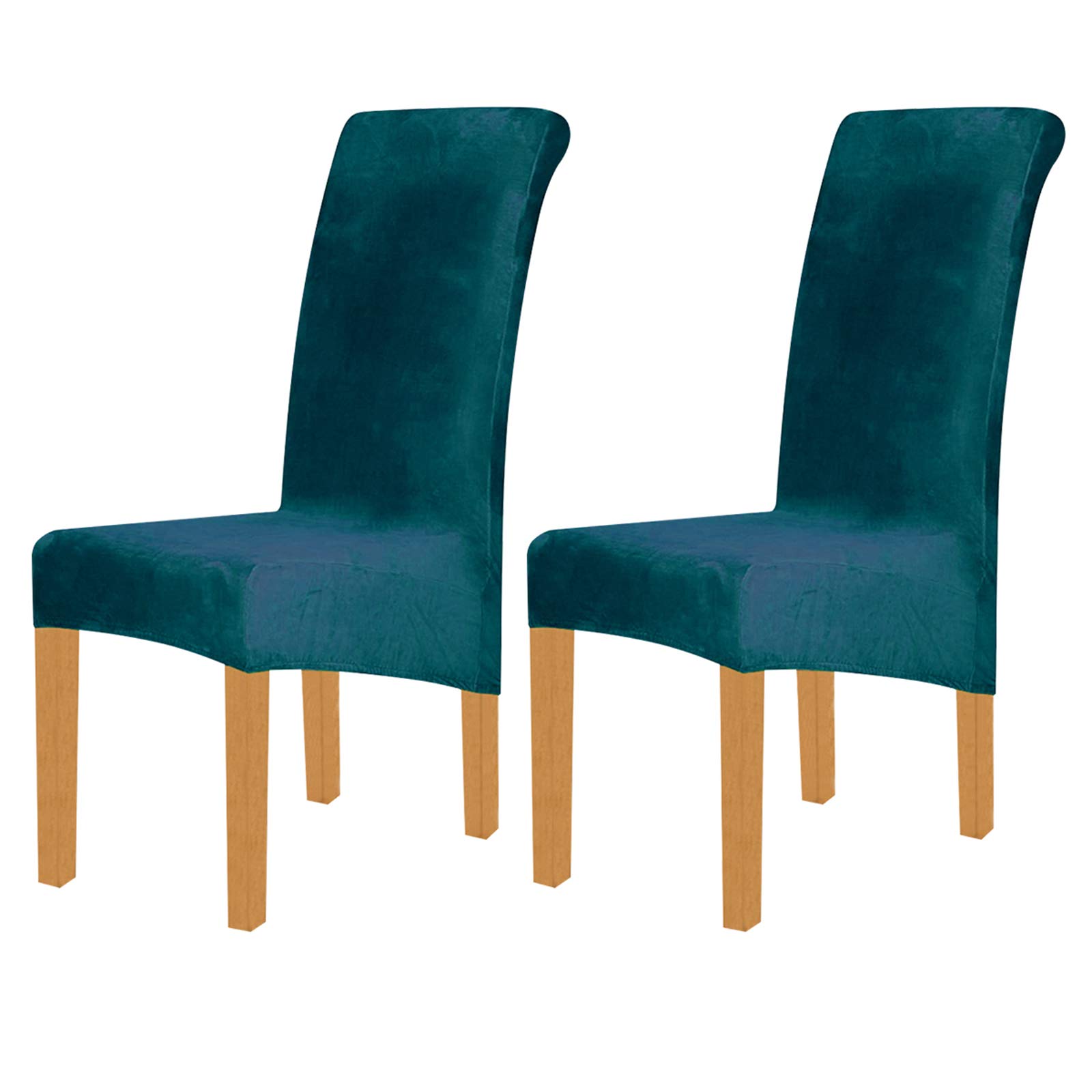 ele ELEOPTION Spandex Velvet Stretch Large Size Chair Covers Removable Dining Chair Slipcovers Washable Chair Covers for Dining Room, Hotel, Banquet (No chairs) (Peacock green, Pack of 2)