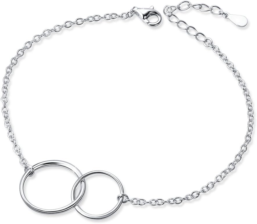S925 Sterling Silver Two Interlocking Infinity Circles Charm Bracelets 7+2