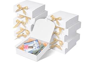 WLUSEAXI 10pack Gift Boxes with Lids, 6.5''x6.5''x2'' White Gift Boxes For Presents, Paper Boxes Gift Boxes with Ribbon for Birthday Wedding Party Chocolate Candy