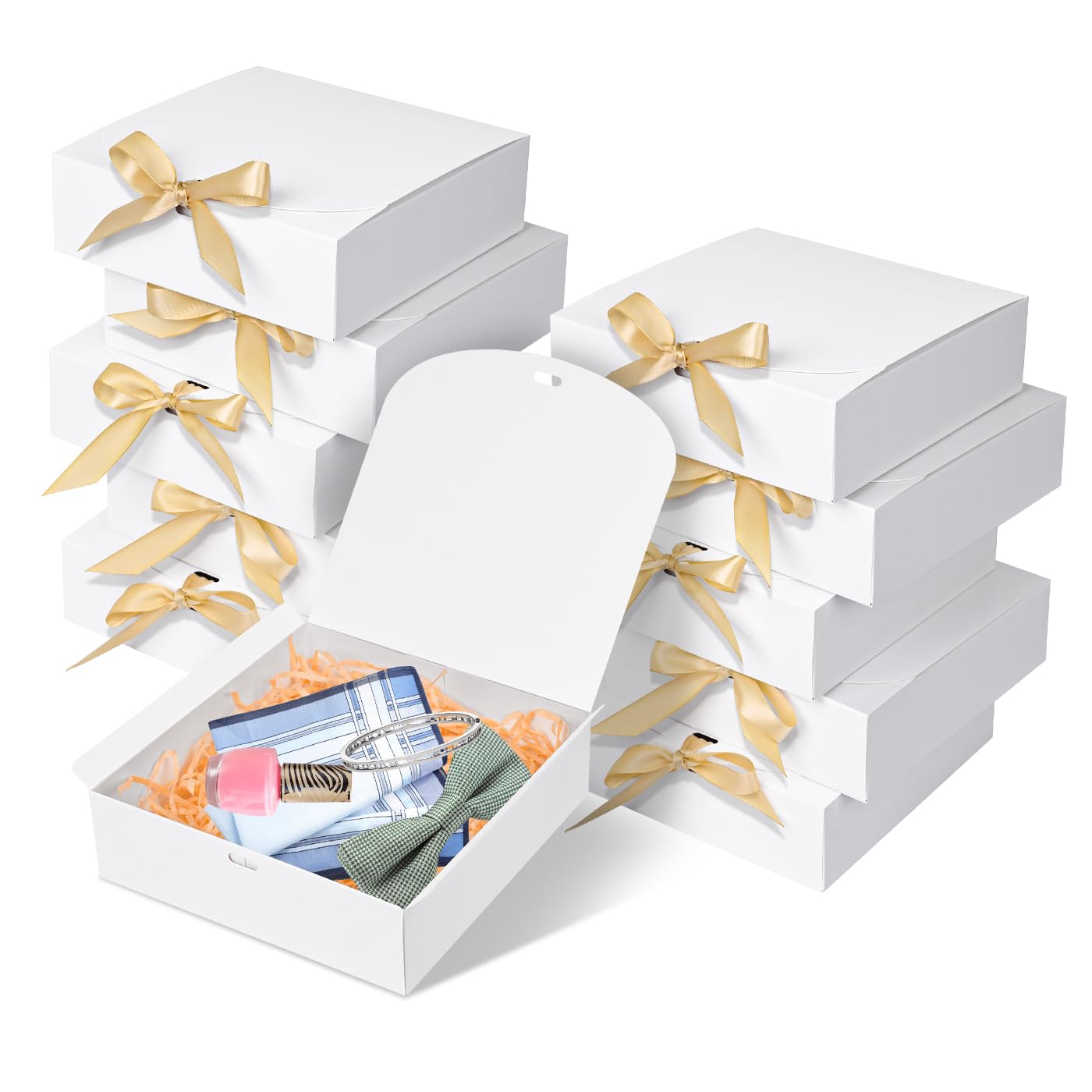 Photo 1 of WLUSEAXI 10pack Gift Boxes with Lids, 6.5''x6.5''x2'' White Gift Boxes For Presents, Paper Boxes Gift Boxes with Ribbon for Birthday Wedding Party Chocolate Candy