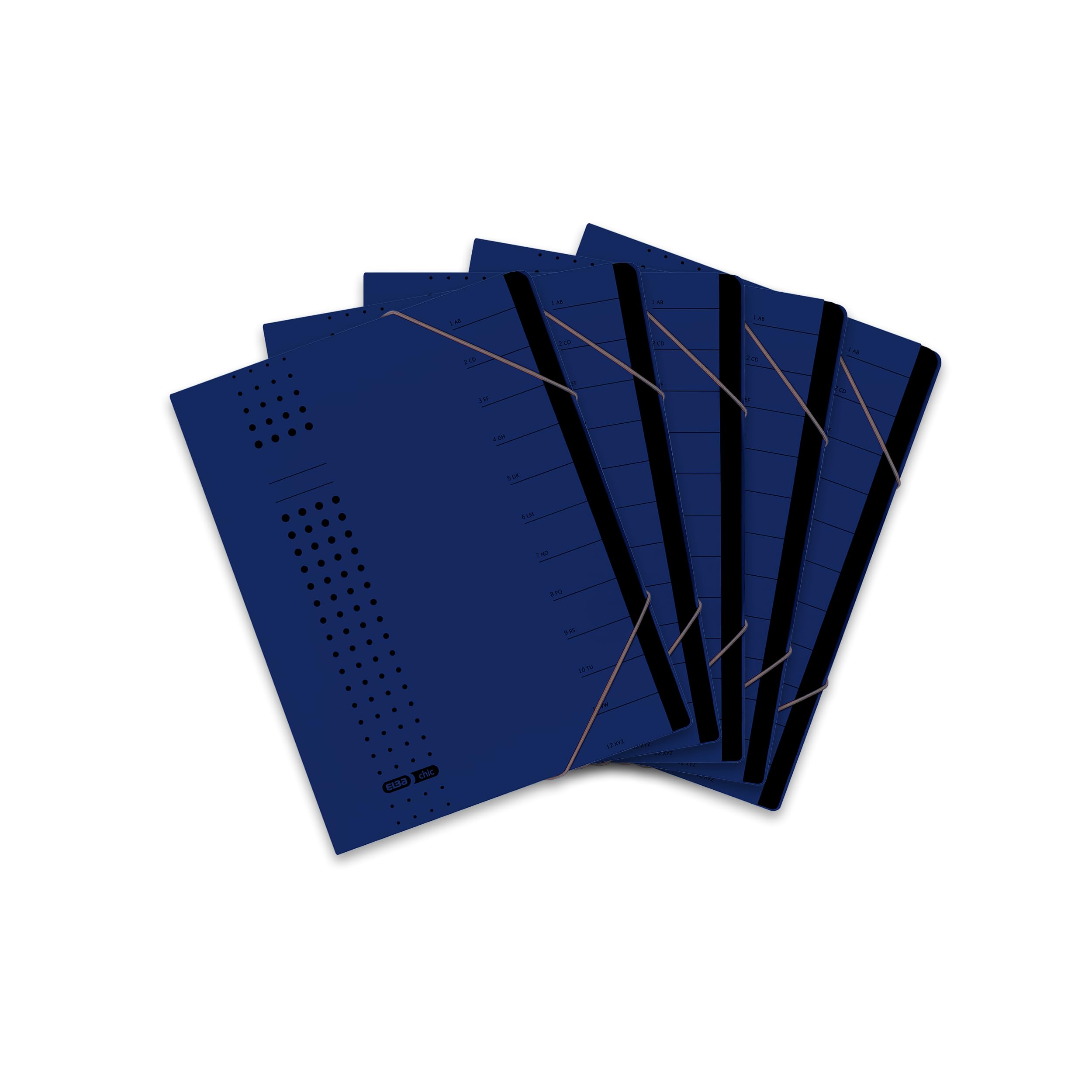 Elba Chic 42496AZ Folder Recycled Card 450 g/m² (Pack of 12 Compartments with Blank Tabs Pack of 5 Charcoal Folder File Chic A4 Dark Blue