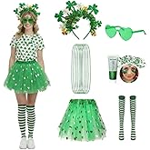 Tinyones St Patrick's Day Costume Set with Green Tutu, Knee High Socks Body Glitter for Women Party Accessories