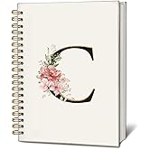 LIANGW Initial Letter C Notebook, Pink Gold Flower Personalized Monogram Notebook, Pink Floral Monogrammed Journal Gifts for Women, Customized Spiral Notebook, 5.5x8.3 Inch
