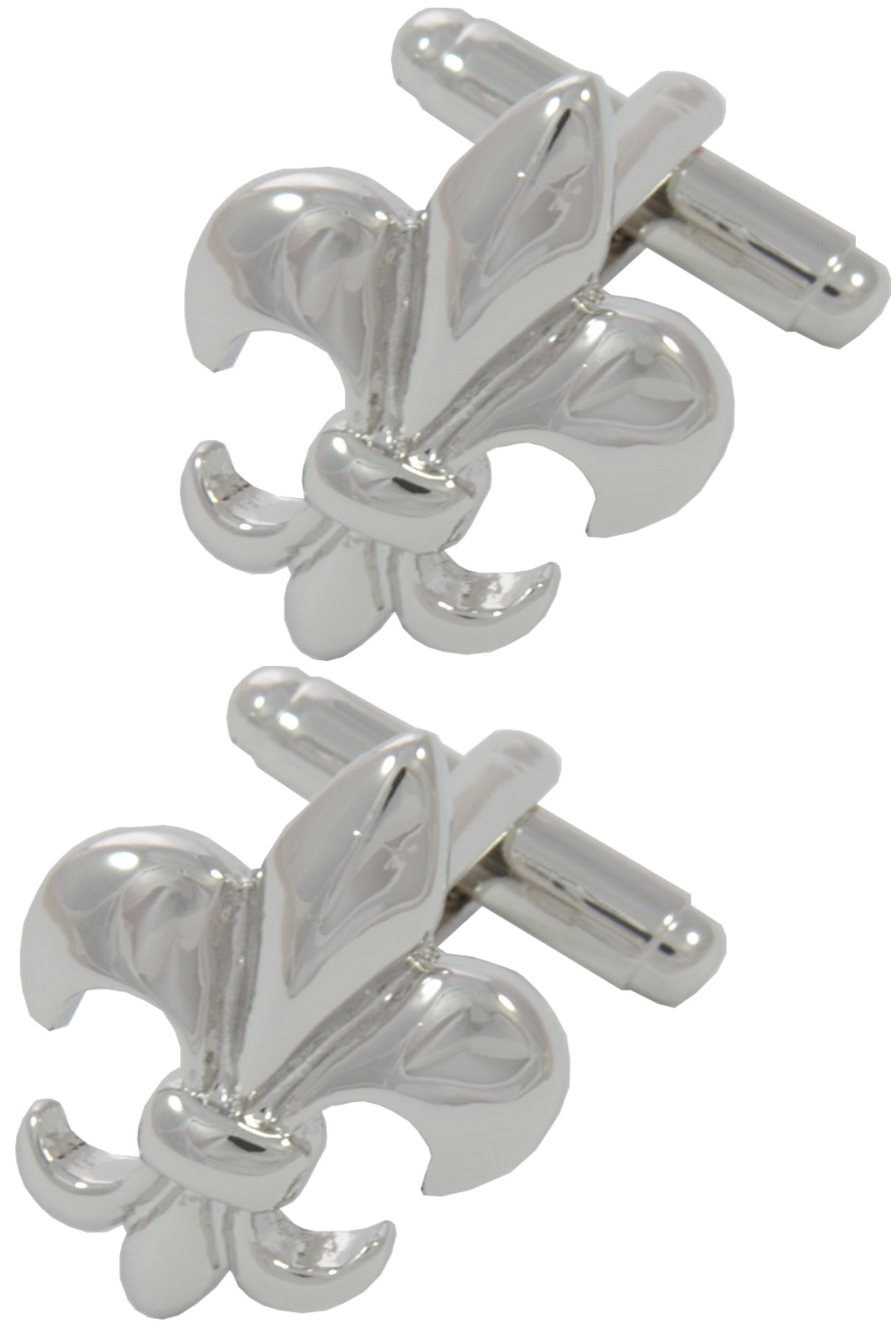 Cufflinks for Men + Presentation Box - Silver Colour - Fleur De Lis - Brass Metal - Lys Symbol St Joseph France French Heraldry - Coat of Arms - One Pair