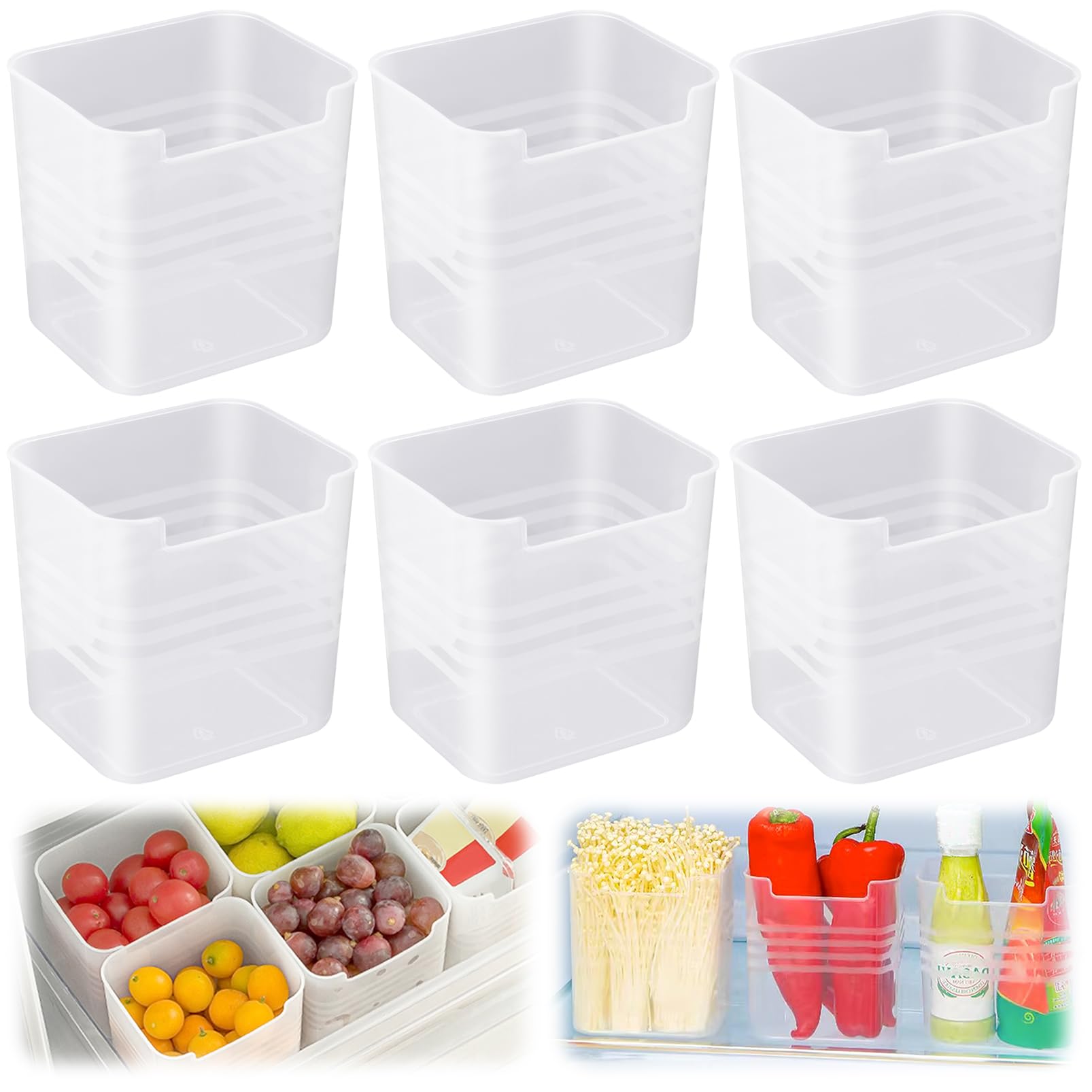 Photo 1 of JJYHEHOT 6 PCS Fridge Organizer Bins, Refrigerator Side Door Storage Box, Plastic Clear Storage Container for Fridge Cupboard Pantry Snacks Tins Kitchen