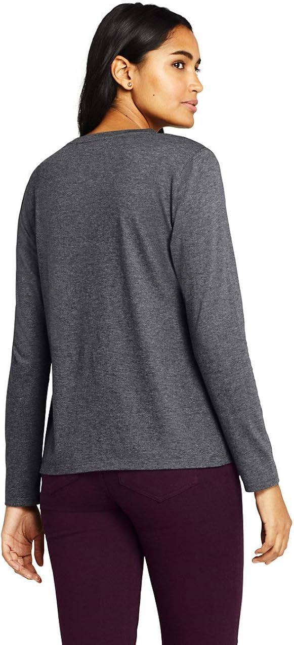 Lands End Womens Petite Relaxed Supima Cotton Long Sleeve VNeck T