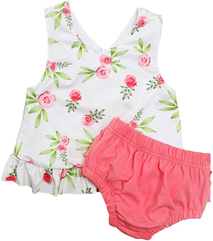 Infant Baby Toddler Girls Sleeveless Floral Top Dress Ruffled Bloomer Shorts 2 Pieces Clothes Set Summer Outfits