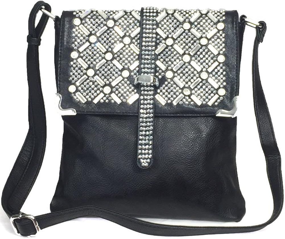 Zzfab Rhinestone Sparkle Top Bling Cross Body Bag Black
