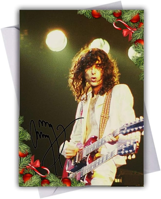 Jimmy Page Led Zeppelin (V2) Chistmas Card with Festive Xmas Themed Design