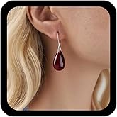 Allereyae Vintage Ruby Teardrop Dangle Earrings Red Glass Drop Earring Glass Water Drop Earrings Acrylic Teardrop Earring Puffed Waterrop Dangle Jewelry for Women