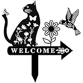 HIMIROMO Cat Garden Decor for Outside Metal Cats Silhouette Statues Garden Stakes Yard Sign Art Decorations for Outdoor Patio Lawn Ornaments Birthday Gift for Cat Lovers Women Mom