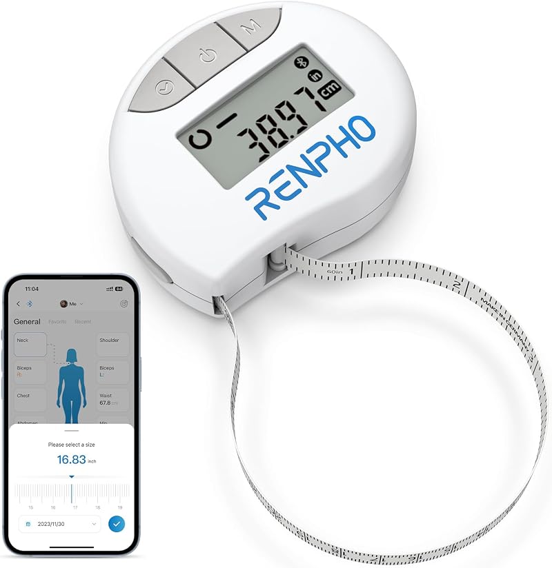 RENPHO Smart Body Tape Measure 59in/150cm for Weight Loss & Fitness