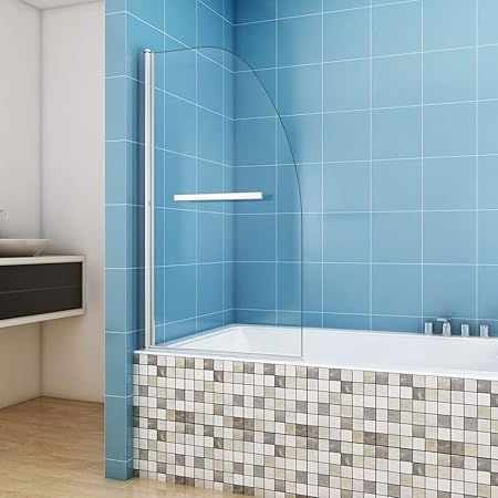 Duschwand für Badewanne Faltwand 80 x 140 cm Echt Glas 6 mm Duschabtrennung Aufsatz Duschwand Klarglas JDONG