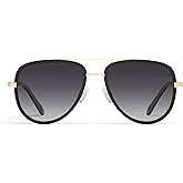 QUAY - Sunglasses for Men & Women, Medium Aviator Shades, UV Protection Lenses (All In, Shiny Black Gold/Smoke Fade)