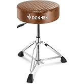Donner Drum Throne Seat DT-150, Professional Drum Stool - Adjustable Hydraulic Height, Thick Padded Anti-Slip Cushion, Double-Braced Stability, Brown