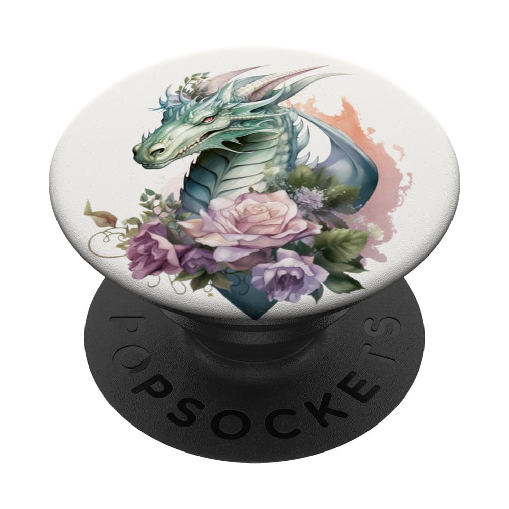 Vintage Pastel Dragon Floral Watercolor PopSockets Adhesive PopGrip