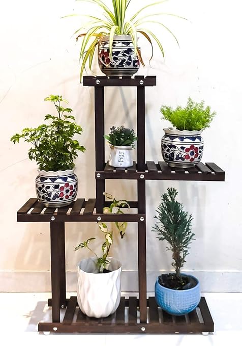 Dime Store Wooden Plant Stand for Balcony Living Room Indoor Outdoor Plant Stand Foldable Display Rack Storage Rack for Patio Garden Yard (Large, Brown)