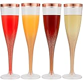 Oojami 30pc Clear Plastic With Rose Gold Glitter Classicware Glass Like Champagne Wedding Parties Toasting Flutes