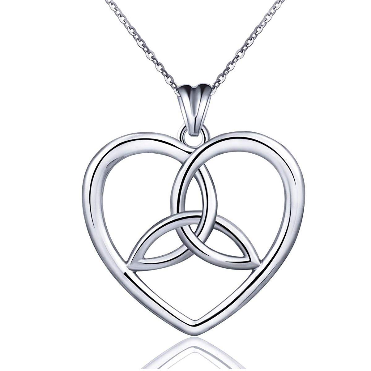 Alexander Castle Solid 925 Sterling Silver Heart Trinity Celtic Pendant Necklace for Women - Celtic Jewellery with 18" Silver Chain & Jewellery Gift Box - 25.5mm x 21.3mm