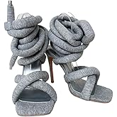 Frankie Hsu Luxury Women's Ankle Leg Lace Up Gold Link Chain Clear PVC Strappy Stiletto Round Toe High Heeled Sandals