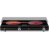 Infrared Double Burner Electric Cooktop, 1800W Portable Electric Stove, 2 Burner Countertop Cooktop for Dorm, Works with Most Cookware