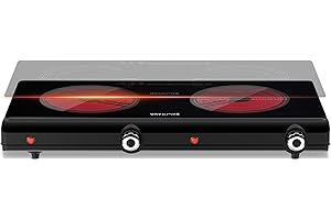 Infrared Double Burner Electric Cooktop - 1800W Portable Stove, Heat-up In Seconds, Countertop Cooktop for Dorm, Compatible w