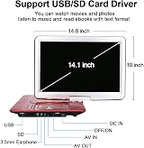 YOOHOO 16.9 Portable DVD Player 14.1 Inch Swivel LCD Red with USB SD AV In Out view 6
