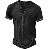 lozhacloo Mens Henley Shirts Vintage Washed Short Sleeve Button T-Shirts for Men Casual Summer Tops S-2XL