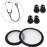 Replacement Accessories Kit Fits Classic 3 Cardiology 3 &amp; Cardiology 4 Compatible with Littman Stethoscope Replacement Parts &amp; Stethoscope Bell Cover Diaphragm and Eartips Earbud Replacement Parts (black)