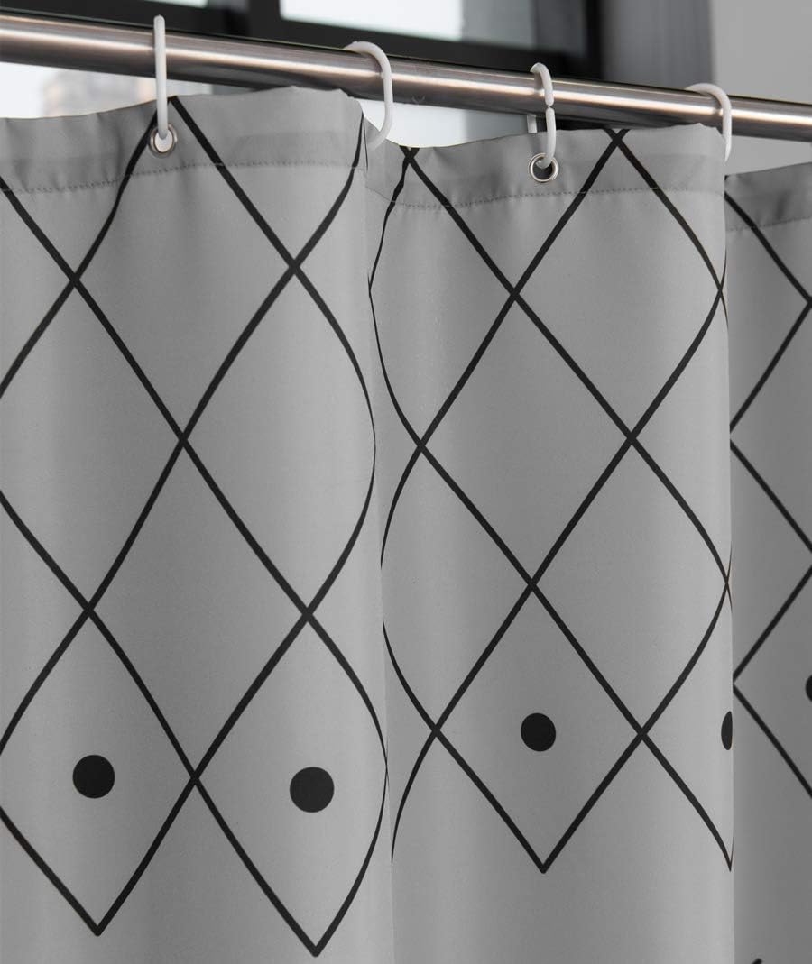 Extra Long Grey and White Geometric Fabric Shower Curtain for Bathroom