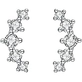 Reffeer Solid 925 Sterling Silver CZ Cuff Stud Earrings for Women Teen Girls Crystals Stud Earrings Sparkle