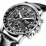 Mens Watches Luxury Quartz Watch Mens Hour Date Clock Leather Strap Fashion Casual Watch Men Military Wrist Watch (black)