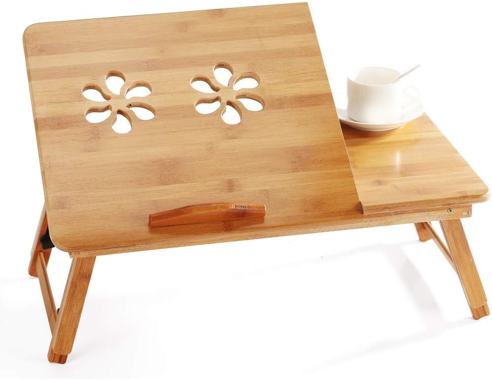 Clearance! Laptop Desk Bamboo for Bed and Sofa, Portable Adjustable Laptop Desk Table Stand Up/Siting Foldable Breakfast Serving Bed Tray