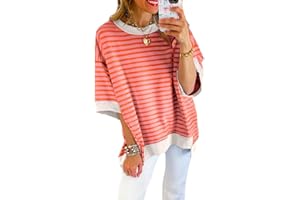 SHEWIN Womens Tops Casual Short Sleeve Sweatshirt Crewneck Striped Shirt Pullover T Shirts Loose Blouses