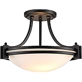 TEENYO Matte Black Semi Flush Mount Ceiling Light Modern Farmhouse 2-Light Milk Glass Ceiling Light Fixture for Hallway Bedro