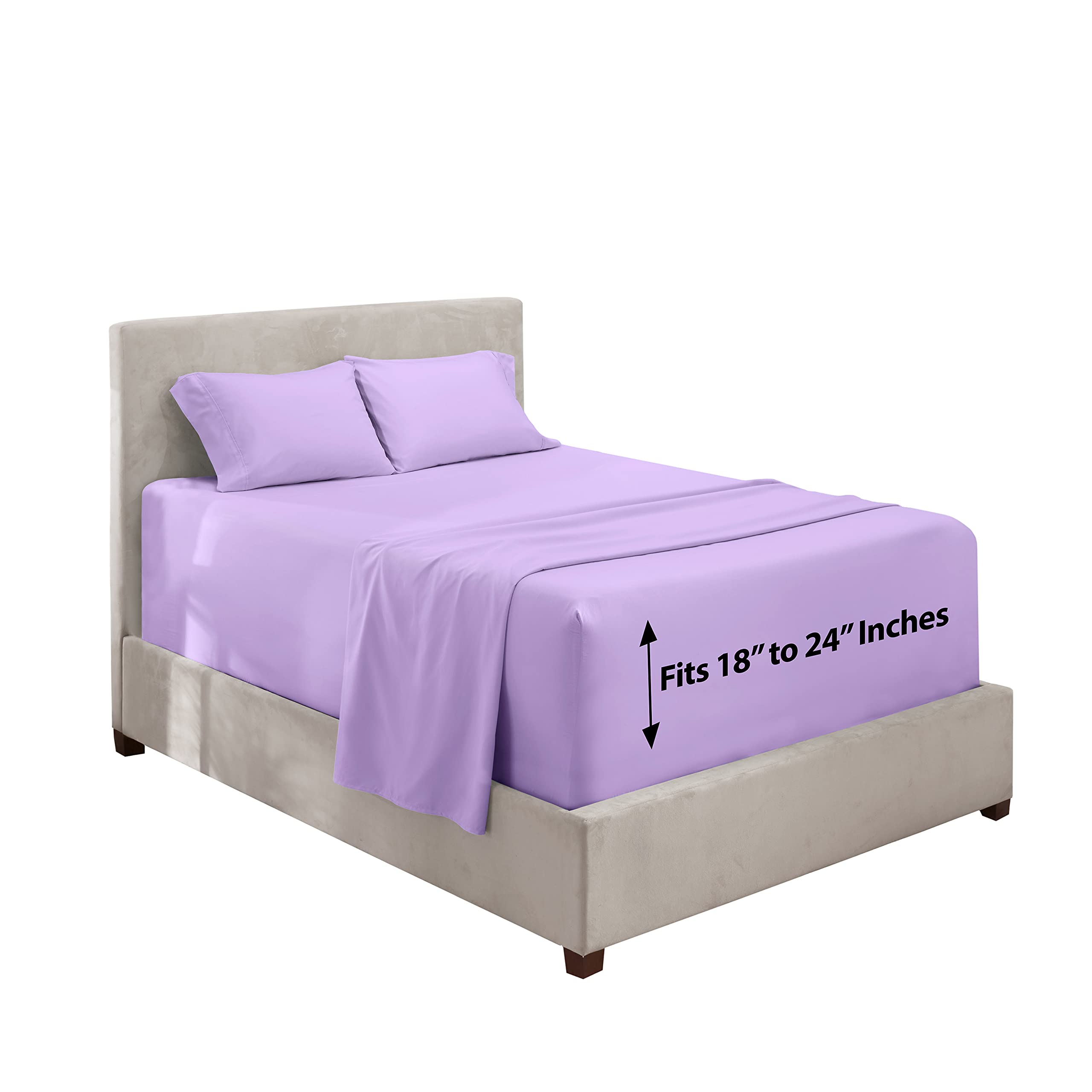 Hearth & Harbor Extra Deep Pocket King Sheets Set - 4 Piece Hotel Luxury Bed Sheets Set Fits Up to 24" Mattress - Ultra Soft Luxury Bed Sheet Set - Soft & Breathable, Lavender Image