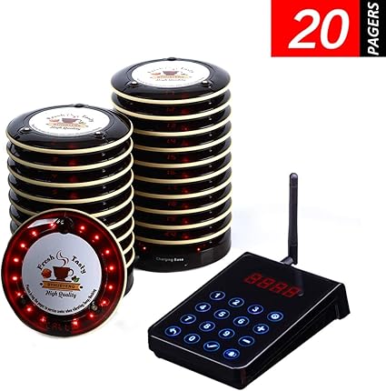 Amazon Com Social Distancing Buzzer System Byhubyeng Wireless Queuing Buzzers Non Contact Calling System Rechargable Paging System With 20 Coaster Pagers For Restaurant Clinic Church Cafe Shop Home Audio Theater