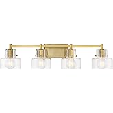 Savoy House 8-1030-4-322 Dover Contemporary Organic Clear Crinkle Glass Bathroom Vanity Wall Light, 4-Light 240 Total Watts, 