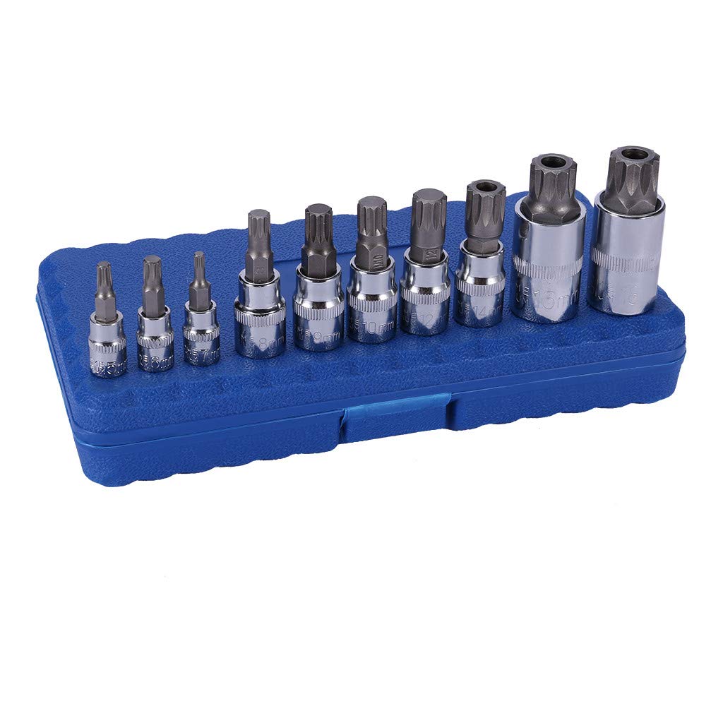 10pc XZN 12 Point MM Triple Square Spline Bit Socket Set Tamper Proof