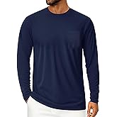 Men's Long Sleeve T-Shirts Fall Casual Crewneck Tee Shirt with Pocket Top Regular Fit