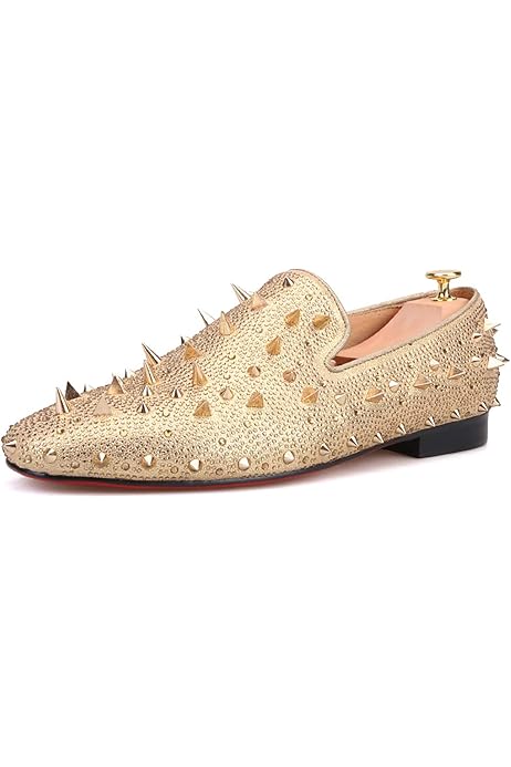 Best white loafers with gold spikes Free Shipping