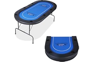 Vilobos Poker Table Foldable 6-8 Players Folding Poker Table Fully Assembled Casino-Style Texas Hold'em Poker Table with Faux Leather Padded Rails and Cup Holders, Blue