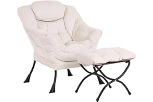 Givjoy Lazy Chair and Ottoman, Large Accent Lounge Chair with Armrests and a Side Pocket, Modern Leisure Upholstered Sofa Reading Armchair with Footrest for Bedroom, Living Room, Dorm Rooms, Office