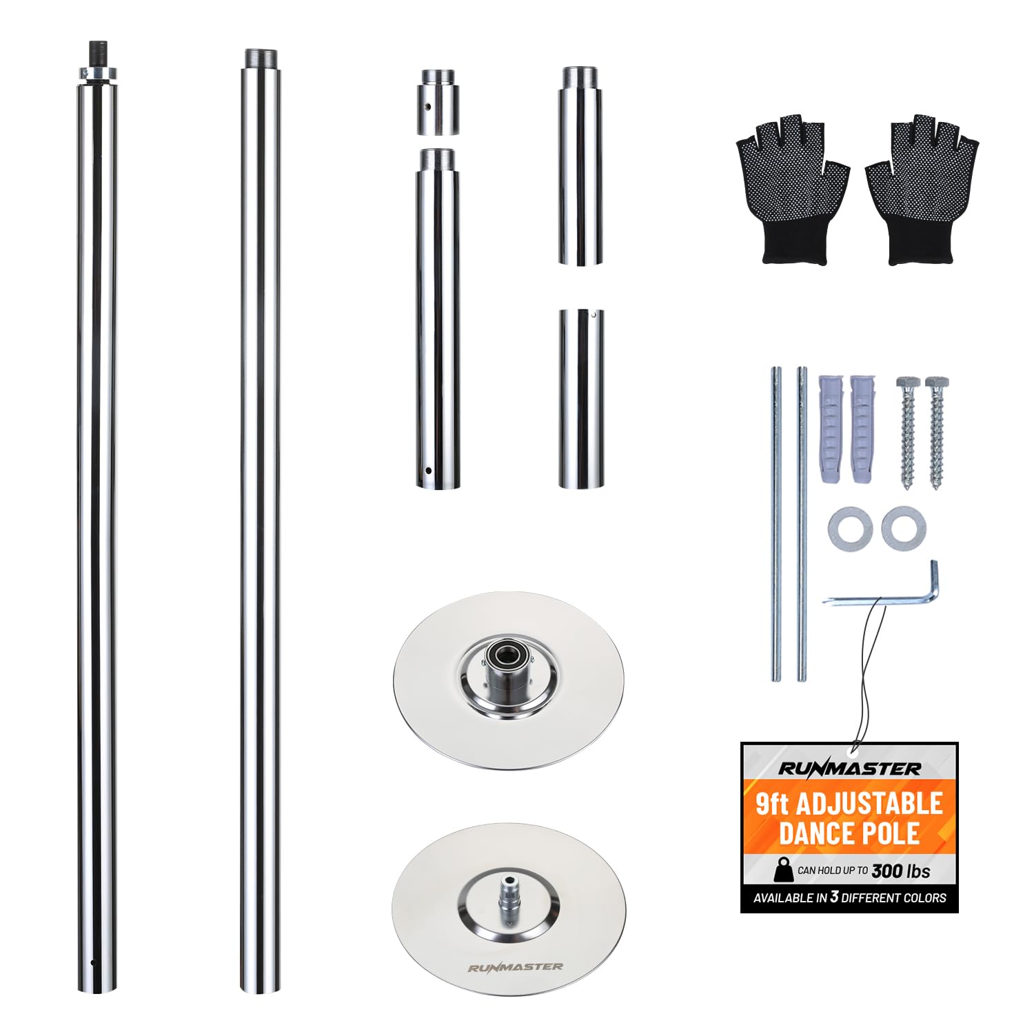 Photo 1 of Runmaster Premium Spinning and Static Dance Pole Kit - Portable 45mm Exercise Pole for Club, Party, Home Use - Easy Assembly, Sturdy Steel Construction with Silicone Rubber Protection - Silver