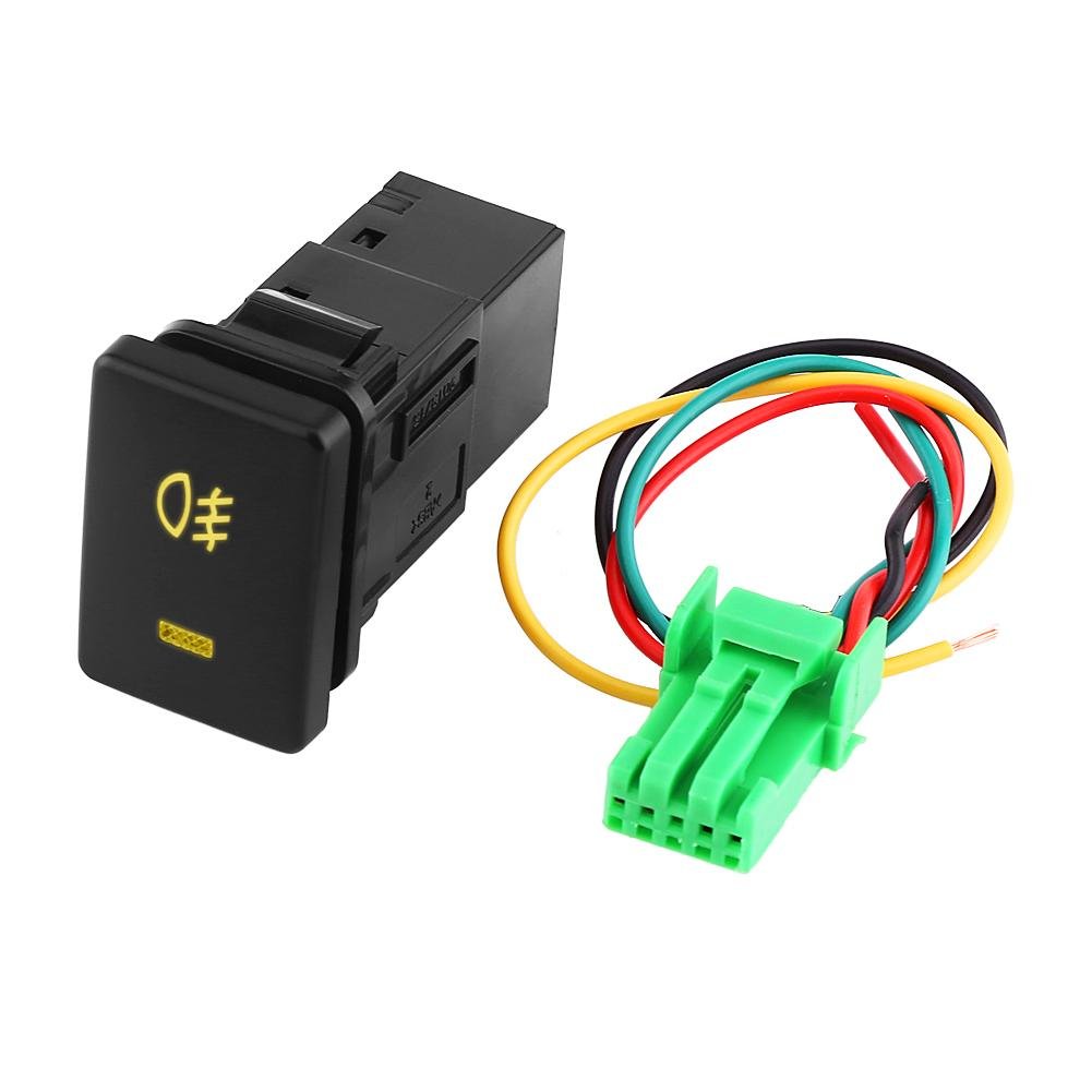 4 Wire Car Fog Light Switch, DC 12V On-Off Push Button Switch Foglight Switch, Yellow Indicator interruptor luz antiniebla montero