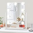 Fabuday Lighted Vanity Makeup Mirror with Lights Hollywood Cosmetic Mirror with 9 Dimmable LED Bulbs for Dressing Room Tabletop, 3 Color Lighting, Detachable 10X Magnification Mirror, White