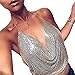 Gogoboi Nightclub See Through Deep V Halter Top Metal Sequins Crop Top Sexy Club Wear for Women (Silver)